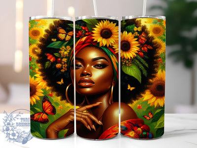Afrocentric Sunflower Woman Tumbler, Sunflower Wrap, Cultural Design, Sublimation Art, 20oz Tumbler, Bold Pattern, Stylish Theme Sublimation ToriDesigns 