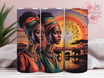 Afrocentric Sunset Women Tumbler, Afrocentric Art, Sunset Artwork, Tumbler Wrap, Sublimation Design, 20oz Tumbler, Cultural Design Sublimation Li Zamperini 