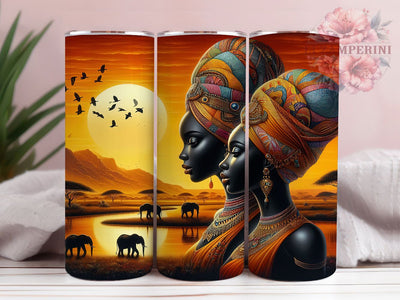 Afrocentric Sunset Women Tumbler, Afrocentric Art, Sunset Artwork, Tumbler Wrap, Sublimation Design, 20oz Tumbler, Cultural Design Sublimation Li Zamperini 