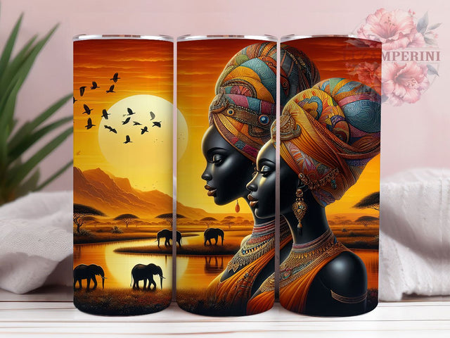 Afrocentric Sunset Women Tumbler, Afrocentric Art, Sunset Artwork, Tumbler Wrap, Sublimation Design, 20oz Tumbler, Cultural Design Sublimation Li Zamperini 