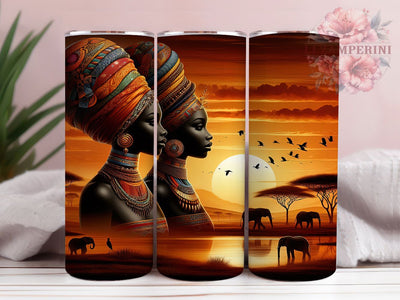Afrocentric Sunset Women Tumbler, Afrocentric Art, Sunset Artwork, Tumbler Wrap, Sublimation Design, 20oz Tumbler, Cultural Design Sublimation Li Zamperini 