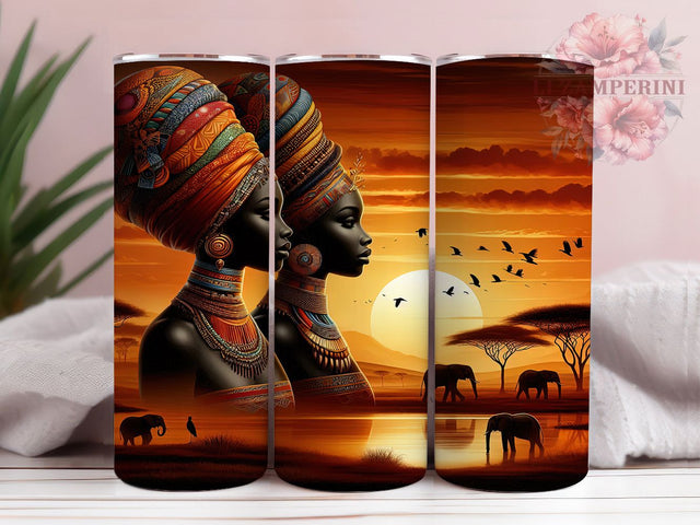 Afrocentric Sunset Women Tumbler, Afrocentric Art, Sunset Artwork, Tumbler Wrap, Sublimation Design, 20oz Tumbler, Cultural Design Sublimation Li Zamperini 