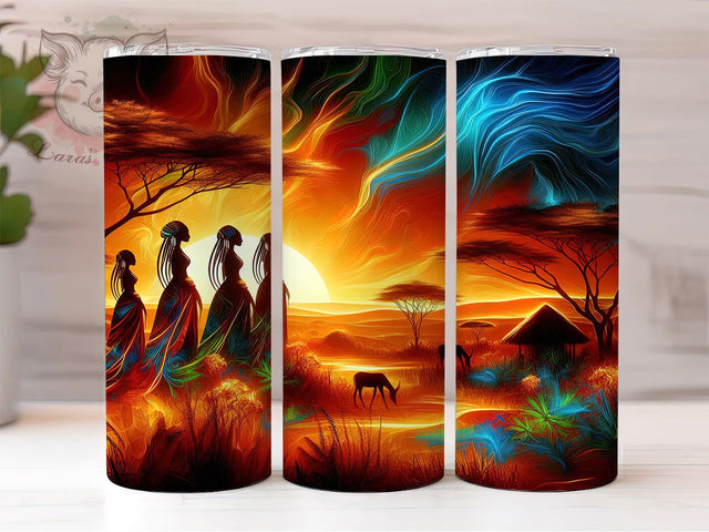 Afrocentric Tribal Heritage Tumbler, Afrocentric Cultural Theme, Seamless Tribal Wrap, Vibrant Ethnic Design, Bold Heritage Motif, Empowered Ancestral Print, Modern Afro Style, Colorful Continental Glow Sublimation Lara' s Designs 