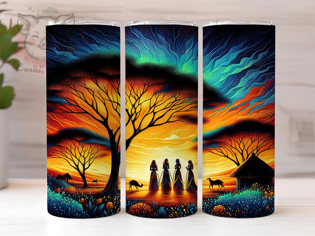 Afrocentric Tribal Heritage Tumbler, Afrocentric Cultural Theme, Seamless Tribal Wrap, Vibrant Ethnic Design, Bold Heritage Motif, Empowered Ancestral Print, Modern Afro Style, Colorful Continental Glow Sublimation Lara' s Designs 