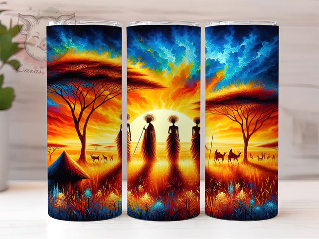 Afrocentric Tribal Heritage Tumbler, Afrocentric Cultural Theme, Seamless Tribal Wrap, Vibrant Ethnic Design, Bold Heritage Motif, Empowered Ancestral Print, Modern Afro Style, Colorful Continental Glow Sublimation Lara' s Designs 