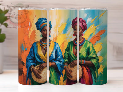 Afrocentric Tribal Women Tumbler, Vibrant Cultural Theme, Seamless Artistic Wrap, Bold Tribal Design, Empowered Feminine Motif, Colorful Ethnic Print, Modern Afrocentric Style, Inspirational Chic Glow, Sublimation Lara' s Designs 