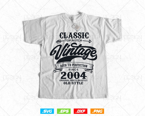Aged To Perfection 20th Birthday Svg Png, Vintage 2004, Original Parts Svg, Birthday Shirt Svg, Birthday Gift for Son, Cricut Cut Files Svg SVG DesignDestine 
