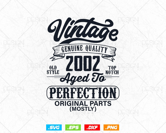 Aged To Perfection 22nd Birthday Svg Png, Vintage 2002, Original Parts Svg, Birthday Shirt Svg, Birthday Gift for Son, Cricut Cut Files Svg SVG DesignDestine 
