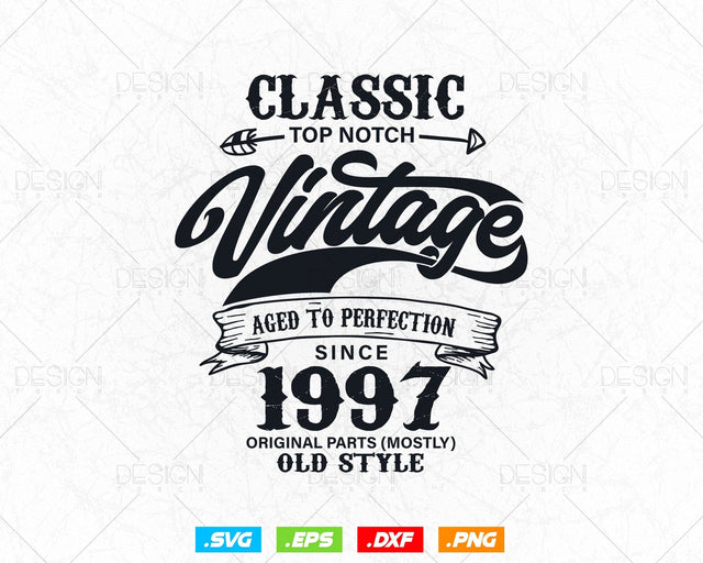Aged To Perfection 27th Birthday Svg Png, Vintage 1997, Original Parts Svg, Birthday Shirt Svg, Birthday Gift for Son, Cricut Cut Files Svg SVG DesignDestine 