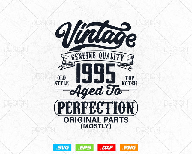 Aged To Perfection 29th Birthday Svg Png, Vintage 1995, Original Parts Svg, Birthday Shirt Svg, Birthday Gift for Son, Cricut Cut Files Svg SVG DesignDestine 