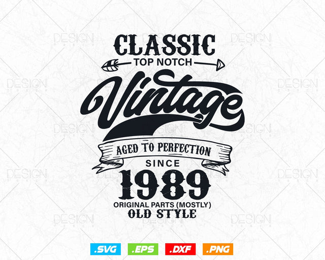 Aged To Perfection 35th Birthday Svg Png, Vintage 1989, Original Parts Svg, Birthday Shirt Svg, Birthday Gift for Men, Cricut Cut Files Svg SVG DesignDestine 
