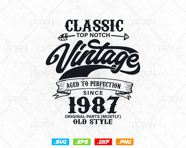 Aged To Perfection 37th Birthday Svg Png, Vintage 1987, Original Parts Svg, Birthday Shirt Svg, Birthday Gift for Men, Cricut Cut Files Svg SVG DesignDestine 