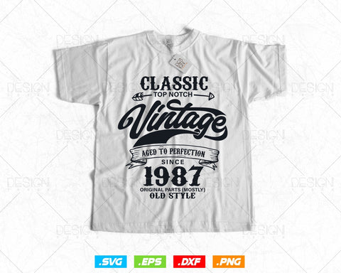 Aged To Perfection 37th Birthday Svg Png, Vintage 1987, Original Parts Svg, Birthday Shirt Svg, Birthday Gift for Men, Cricut Cut Files Svg SVG DesignDestine 