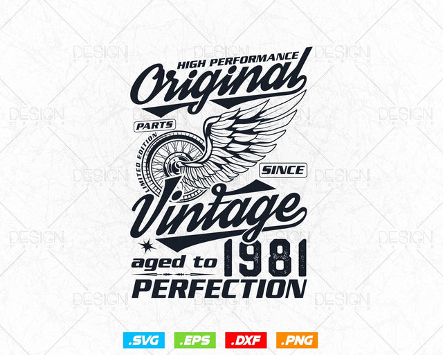 Aged To Perfection 43rd Birthday Svg Png, Vintage 1981, Original Parts Svg, Birthday Shirt Svg, Birthday Gift for Men, Cricut Cut Files Svg SVG DesignDestine 
