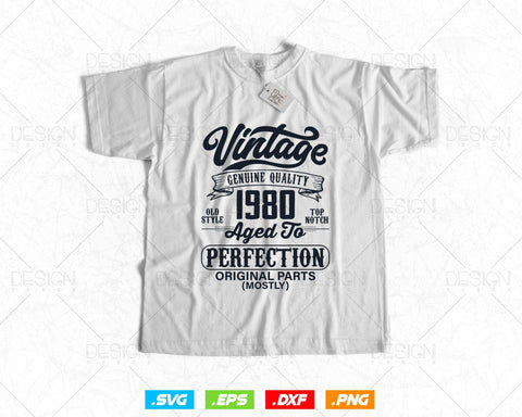 Aged To Perfection 44th Birthday Svg Png, Vintage 1980, Original Parts Svg, Birthday Shirt Svg, Birthday Gift for Men, Cricut Cut Files Svg SVG DesignDestine 