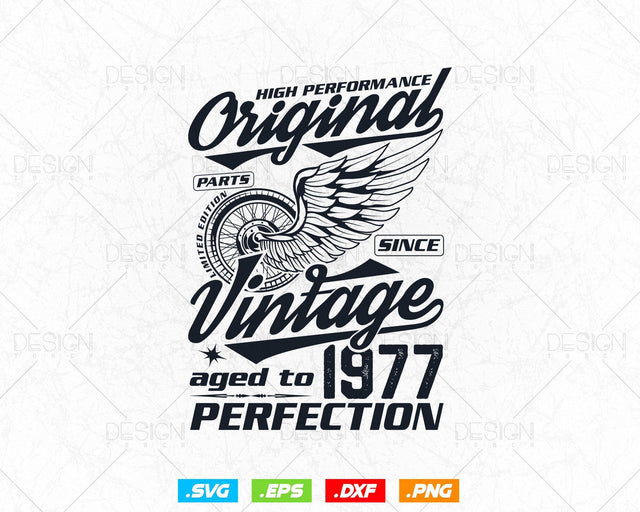 Aged To Perfection 47th Birthday Svg Png, Vintage 1977, Original Parts Svg, Birthday Shirt Svg, Birthday Gift for Men, Cricut Cut Files Svg SVG DesignDestine 