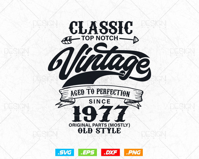Aged To Perfection 47th Birthday Svg Png, Vintage 1977, Original Parts Svg, Birthday Shirt Svg, Birthday Gift for Men, Cricut Cut Files Svg SVG DesignDestine 