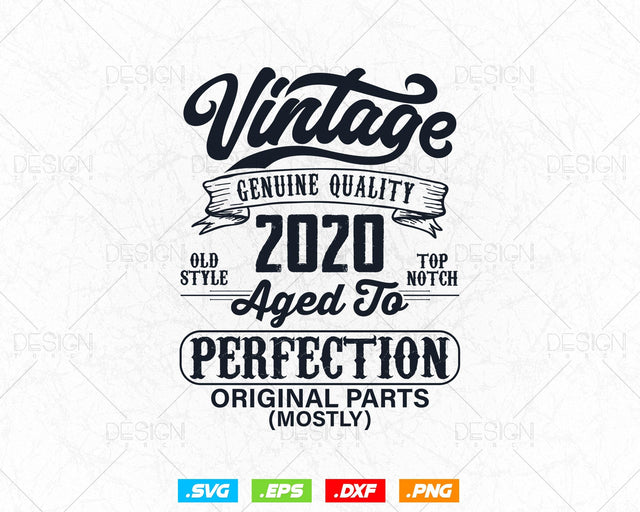 Aged To Perfection 4th Birthday Svg Png, Vintage 2020, Original Parts Svg, Birthday Shirt, Birthday Gift for Son, Cricut Cut Files Svg SVG DesignDestine 