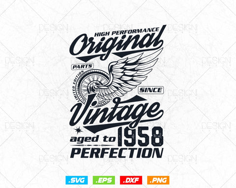 Aged To Perfection 66th Birthday Svg Png, Vintage 1958, Original Parts Svg, Birthday Shirt Svg, Birthday Gift for Dad, Cricut Cut Files Svg SVG DesignDestine 