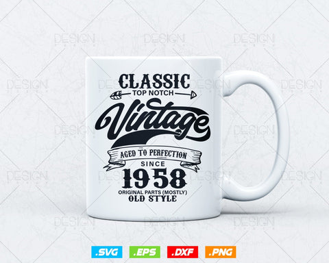 Aged To Perfection 66th Birthday Svg Png, Vintage 1958, Original Parts Svg, Birthday Shirt Svg, Birthday Gift for Dad, Cricut Cut Files Svg SVG DesignDestine 