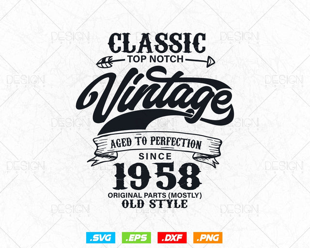 Aged To Perfection 66th Birthday Svg Png, Vintage 1958, Original Parts Svg, Birthday Shirt Svg, Birthday Gift for Dad, Cricut Cut Files Svg SVG DesignDestine 
