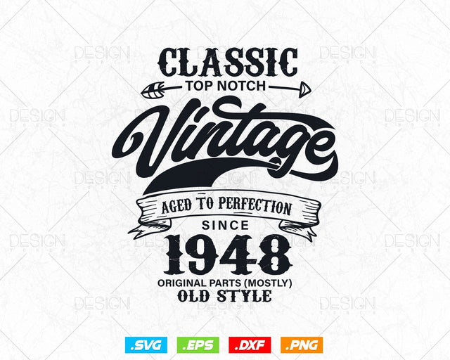 Aged To Perfection 76th Birthday Svg Png, Vintage 1948, Original Parts Svg, Birthday Shirt Svg, Birthday Gift for Dad, Cricut Cut Files Svg SVG DesignDestine 