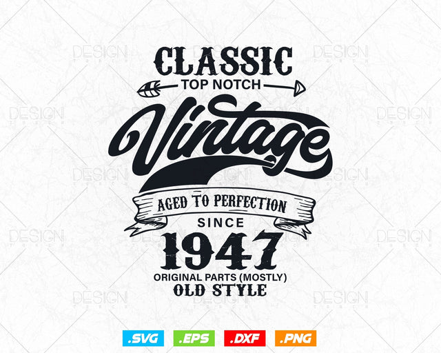 Aged To Perfection 77th Birthday Svg Png, Vintage 1947, Original Parts Svg, Birthday Shirt Svg, Birthday Gift for Dad, Cricut Cut Files Svg SVG DesignDestine 