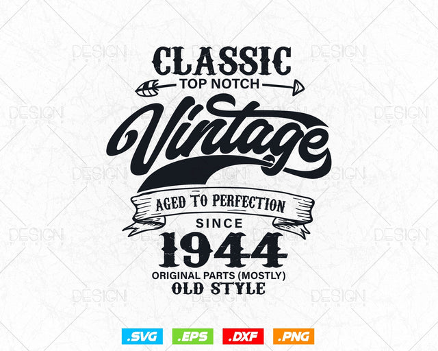 Aged To Perfection 80th Birthday Svg Png, Vintage 1944, Original Parts Svg, Birthday Shirt Svg, Birthday Gift for Dad, Cricut Cut Files Svg SVG DesignDestine 