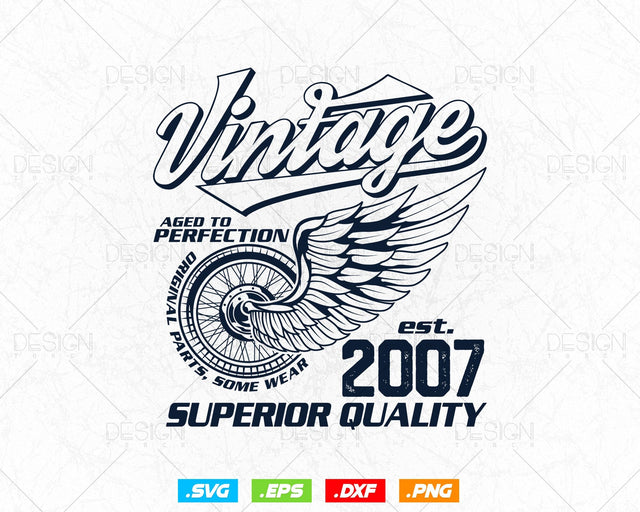 Aged To Perfection Vintage 17th Birthday Svg Png, Vintage 2007 Original Parts Svg, Retro Style Motorcycle Shirt For Official Teenager Svg SVG DesignDestine 