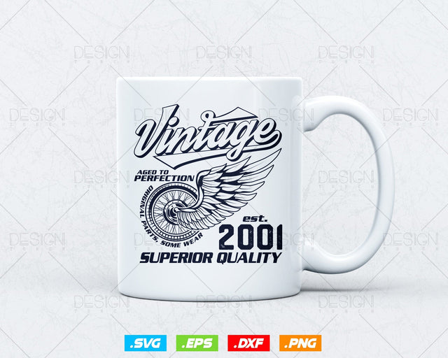 Aged To Perfection Vintage 23rd Birthday Svg Png, Vintage 2001 Original Parts Svg, Retro Style Motorcycle Shirt For Boy,Birthday Clipart Svg SVG DesignDestine 