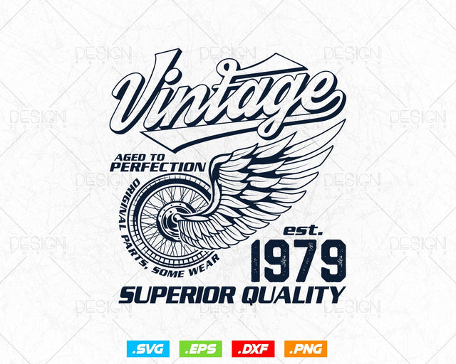 Aged To Perfection Vintage 45th Birthday Svg Png, Vintage 1979 Original Parts Svg, Retro Style Motorcycle Shirt For Man,Birthday Clipart Svg SVG DesignDestine 