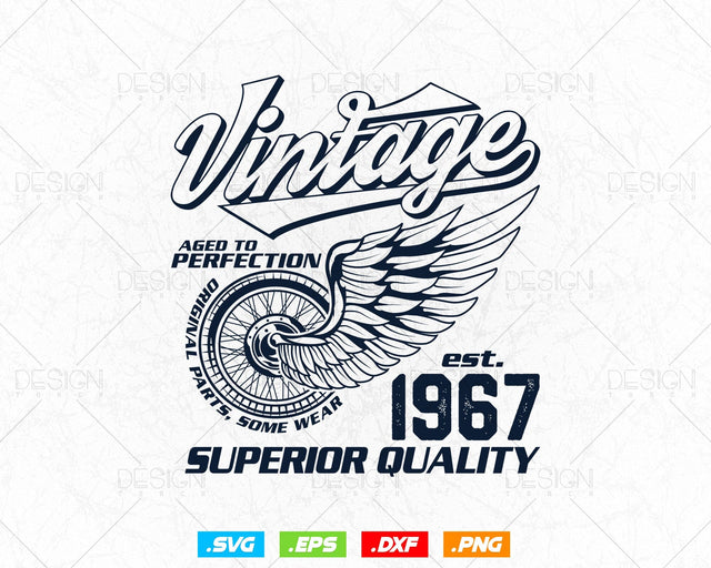 Aged To Perfection Vintage 57th Birthday Svg Png, Vintage 1967 Original Parts Svg, Retro Style Motorcycle Shirt For Man,Birthday Clipart Svg SVG DesignDestine 