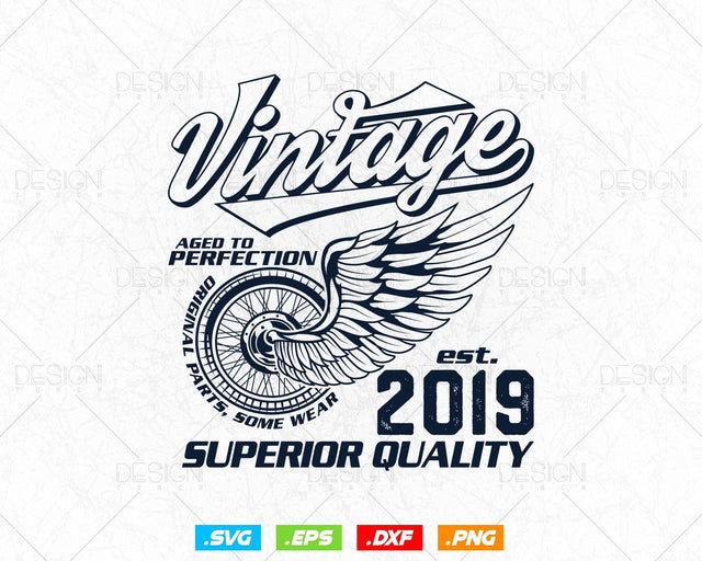 Aged To Perfection Vintage 5th Birthday Svg Png, Vintage 2019 Original Parts Svg, Retro Style Motorcycle Shirts For Boy,Birthday Clipart Svg SVG DesignDestine 