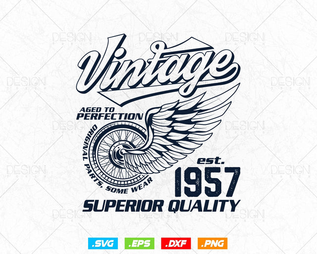 Aged To Perfection Vintage 67th Birthday Svg Png, Vintage 1957 Original Parts Svg, Retro Style Motorcycle Shirt For Man,Birthday Clipart Svg SVG DesignDestine 