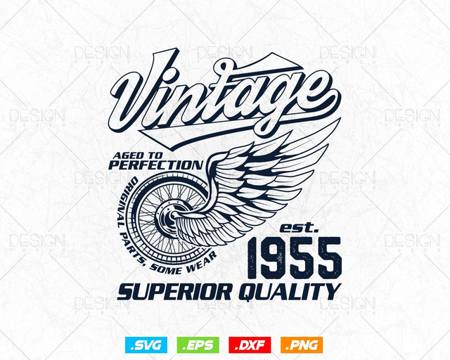 Aged To Perfection Vintage 69th Birthday Svg Png, Vintage 1955 Original Parts Svg, Retro Style Motorcycle Shirt For Man,Birthday Clipart Svg SVG DesignDestine 