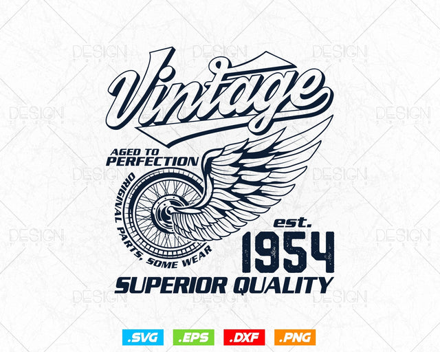 Aged To Perfection Vintage 70th Birthday Svg Png, Vintage 1954 Original Parts Svg, Retro Style Motorcycle Shirt For Man,Birthday Clipart Svg SVG DesignDestine 