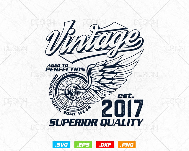 Aged To Perfection Vintage 7th Birthday Svg Png, Vintage 2018 Original Parts Svg, Retro Style Motorcycle Shirts For Boy,Birthday Clipart Svg SVG DesignDestine 
