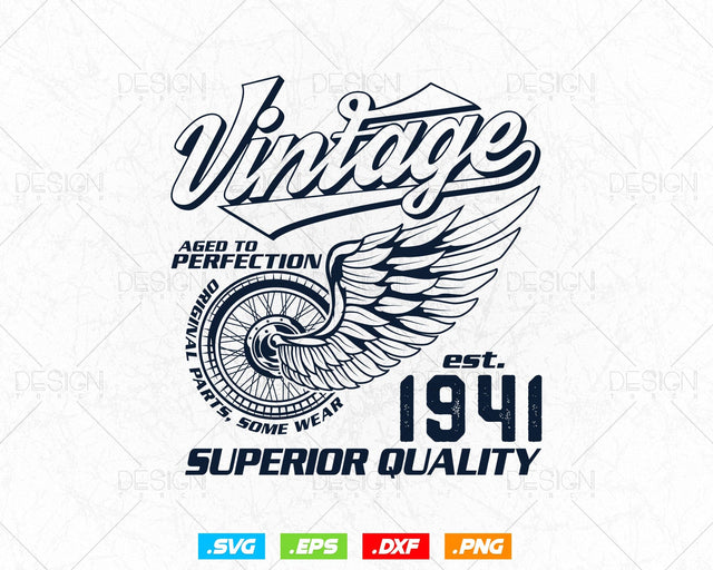 Aged To Perfection Vintage 83rd Birthday Svg Png, Vintage 1941 Original Parts Svg, Retro Style Motorcycle Shirt For Dad,Birthday Clipart Svg SVG DesignDestine 