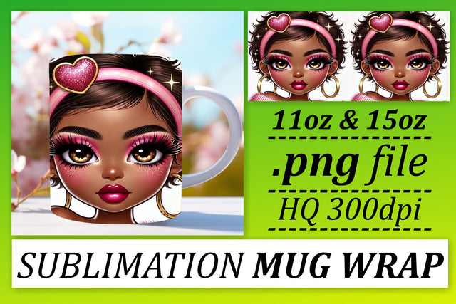 AI-generated mug wrap PNGs, ideal for 11oz and 15oz! , Love Girl Sublimation afrosvg 