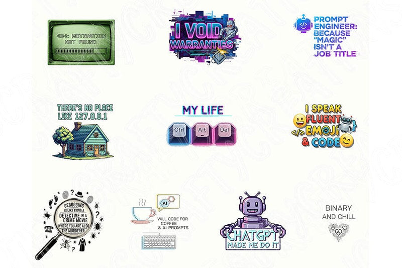 AI Tech Humor Png Bundle, Funny Digital Creator Quotes, ChatGPT Meme Designs, Techie Graphic Png, Geeky AI Quote Bundle, Prompt Engineer Png SVG TiffsCraftyCreations 