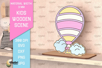 Air Balloon SVG. Kids Wooden Scene Laser Cut. Kids Design SVG SVG Evgenyia Guschina 