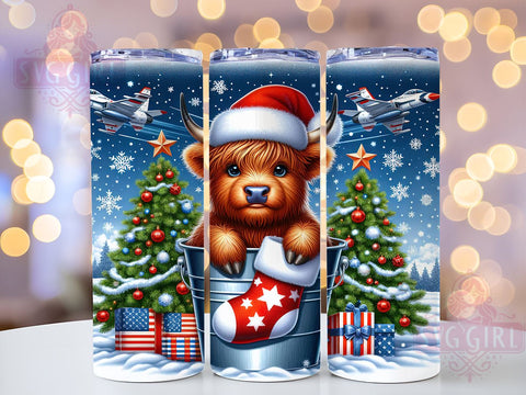 Air Force Baby Highland Cow Tumbler Wrap, Christmas 20oz Sublimation Designs, Fighter Jet American Flag Christmas Snow Jets Printable Design Sublimation SvggirlplusArt 
