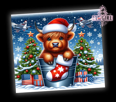 Air Force Baby Highland Cow Tumbler Wrap, Christmas 20oz Sublimation Designs, Fighter Jet American Flag Christmas Snow Jets Printable Design Sublimation SvggirlplusArt 