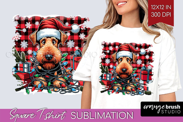 Airedale Terrier Christmas Dog Square Tshirt PNG Sublimation OrangeBrushStudio 