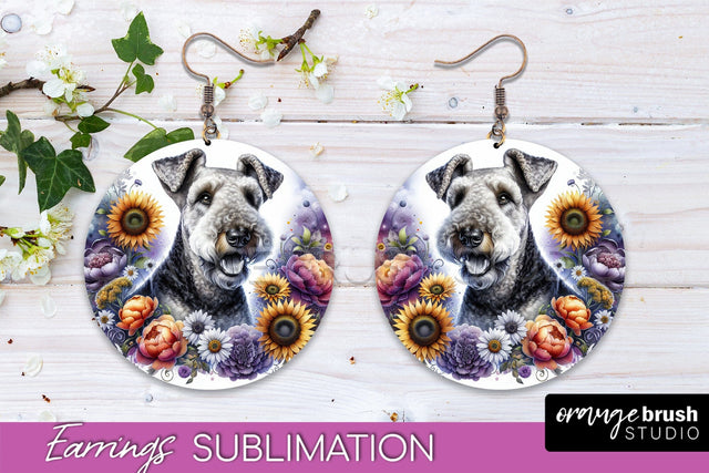 Airedale Terrier Earrings - Dog Mom Floral Round Earring Sublimation Sublimation OrangeBrushStudio 