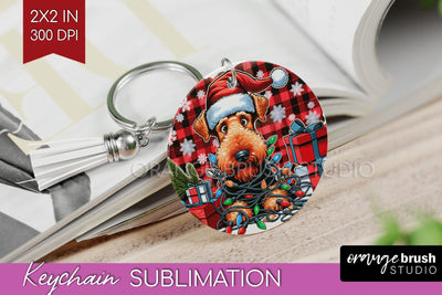 Airedale Terrier Funny Christmas Dog Keychain PNG Sublimation OrangeBrushStudio 