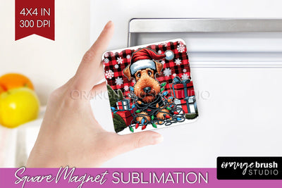 Airedale Terrier Funny Christmas Dog Magnet PNG Sublimation OrangeBrushStudio 