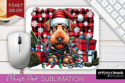 Airedale Terrier Funny Christmas Dog Mouse Pad PNG Sublimation OrangeBrushStudio 