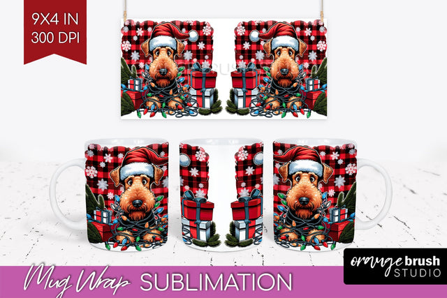 Airedale Terrier Funny Christmas Dog Mug Wrap PNG Sublimation OrangeBrushStudio 