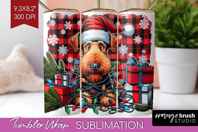 Airedale Terrier Funny Christmas Dog Tumbler Wrap Sublimation OrangeBrushStudio 